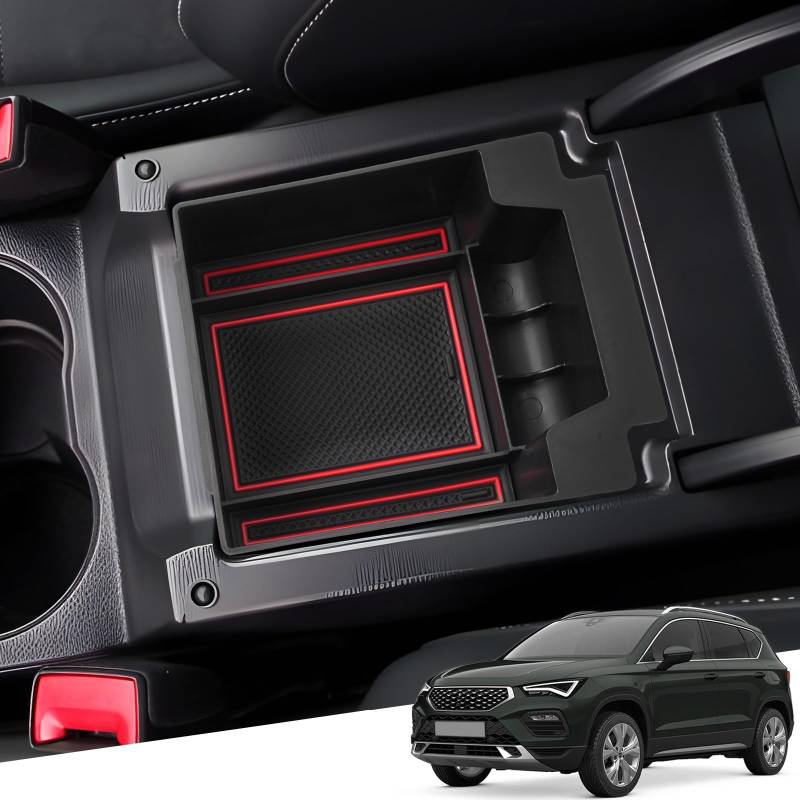 YEE PIN 2023 Ateca Mittelkonsole SEAT Ateca FR 2016-2023 Handschuhfach für Armlehne Organizer Aufbewahrungsbox Mit Rutschfestermatte Cuprα Ateca 2016-2023 von YEE PIN