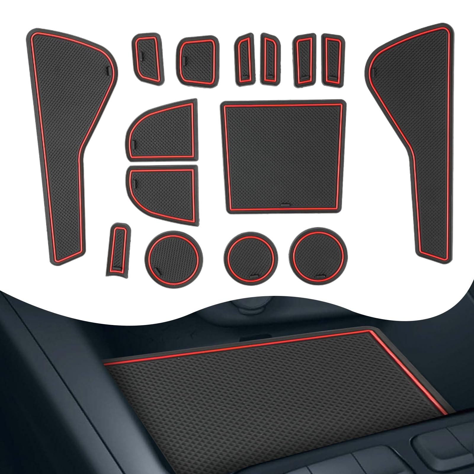 YEE PIN Corsa F Gummimatten Kompatibel mit Opel Corsa F 2020-2023 (Manual) Matten rutschfeste für Mittelkonsole Aufbewahrungsbox Innenausstattung (Rot) von YEE PIN