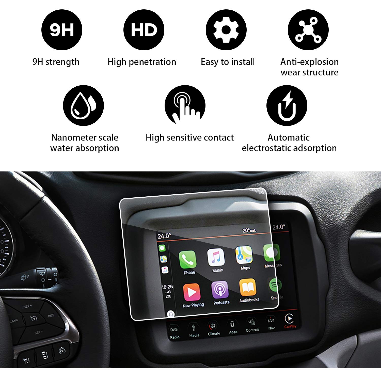 YEE PIN Displayschutzfolie Kompatibel mit Jeep Renegade 2018-2022 2023 / Renegade 4xe 2020-2023, GPS Navigation Displayschutz Kratzfeste HD Gehärtetes Glas Auto Zubehör (8,4 Zoll) von YEE PIN