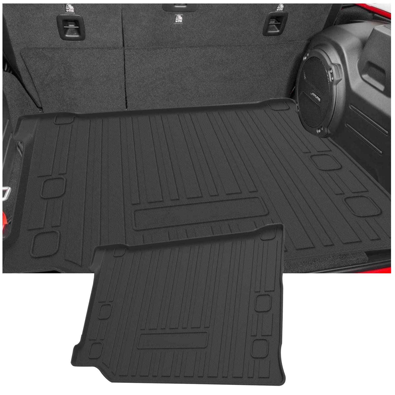 YEE PIN Kofferraummatte Kompatibel mit Jeep Wrangler JL 4XE 2021-2023, für Kofferraum mit Audio Gummi Kofferraumwanne TPE Kofferraumshutz Gummimatte Hoher Rand Organizer Rutschfester von YEE PIN