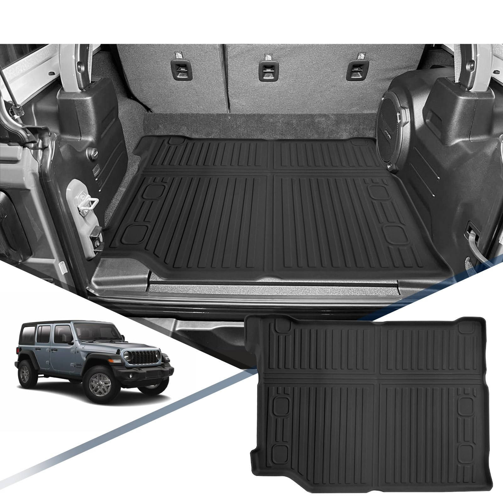 YEE PIN Kofferraummatte Kompatibel mit Jeep Wrangler JL 4XE 2021-2023, für Kofferraum mit Audio Gummi Kofferraumwanne TPE Kofferraumshutz Gummimatte Hoher Rand Organizer Rutschfester von YEE PIN