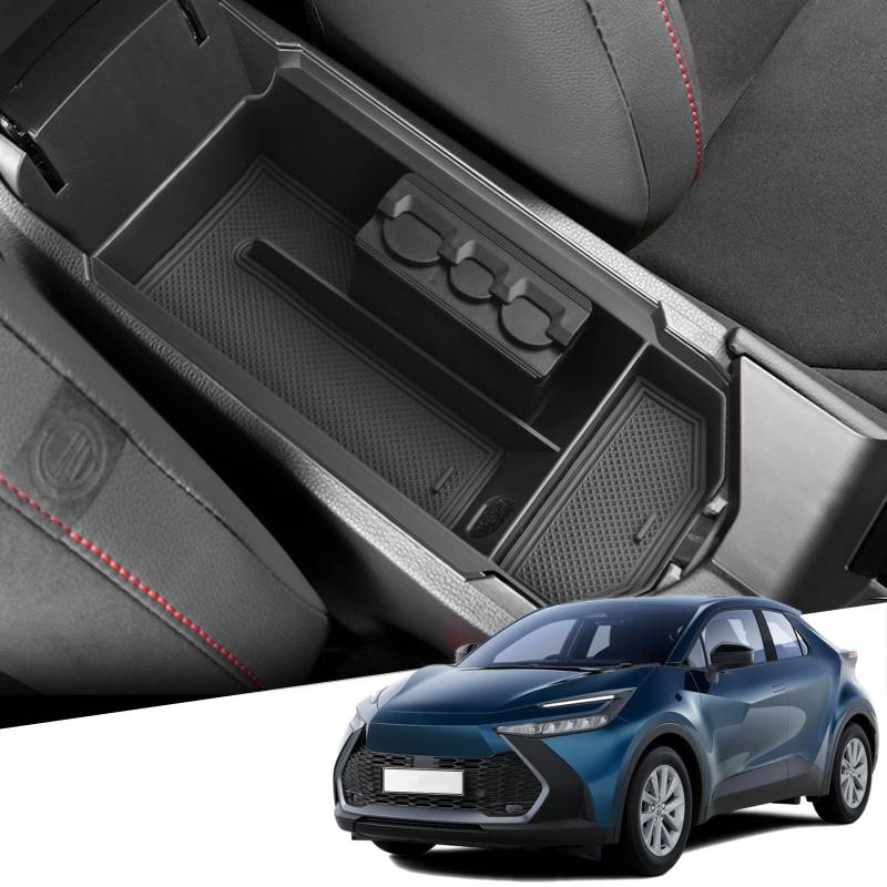 YEE PIN Kompatibel für Toyota C-HR Hybrid 2024 2025 Mittelkonsole Organizer Aufbewahrungsbox, Mittelarmlehnenablage 3D-Scan Original für CHR-Zubehör. von YEE PIN