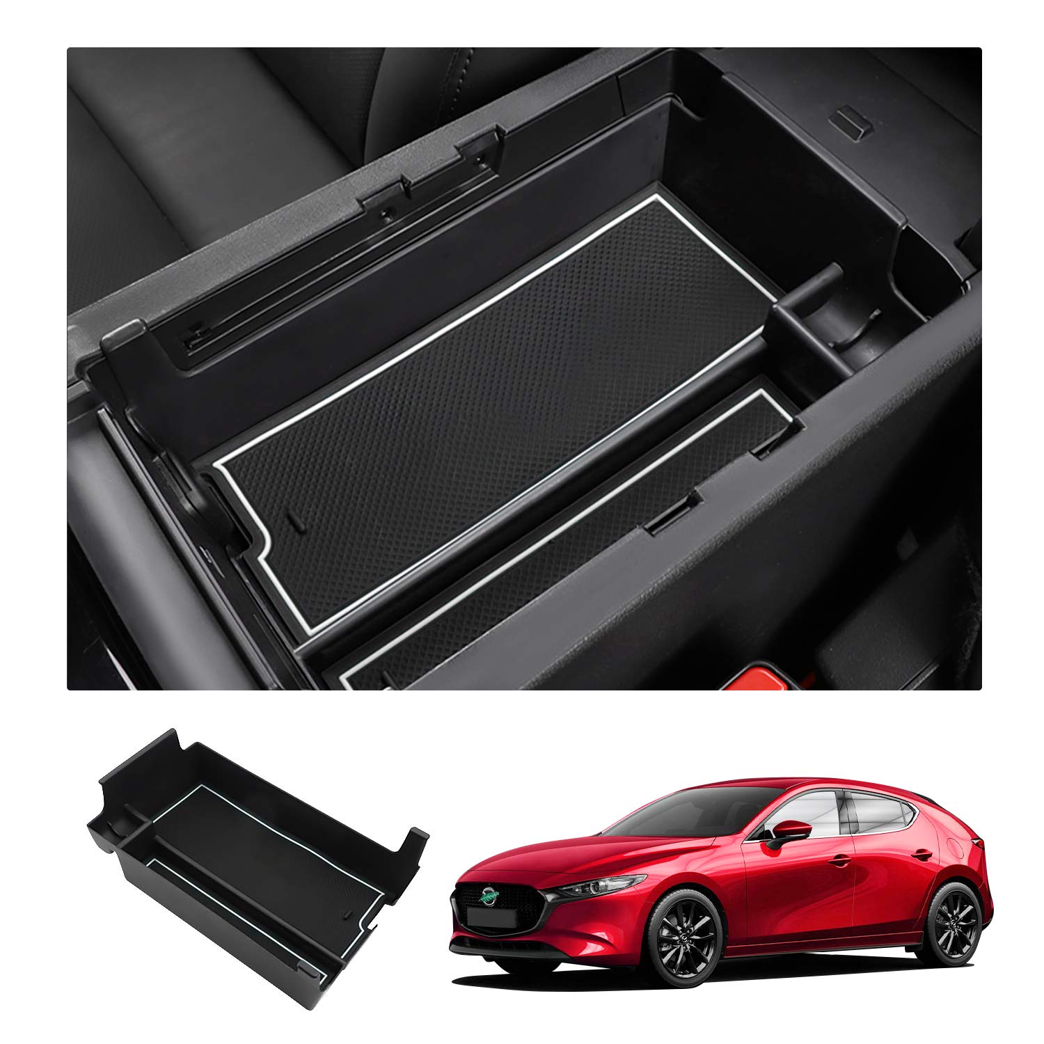 YEE PIN Mazda 3 2019-2022 2023 Mittelkonsole Handschuhfach für Armlehne Organizer Mazda 3 Aufbewahrungsbox Mit Rutschfestermatte Autozubehör von YEE PIN