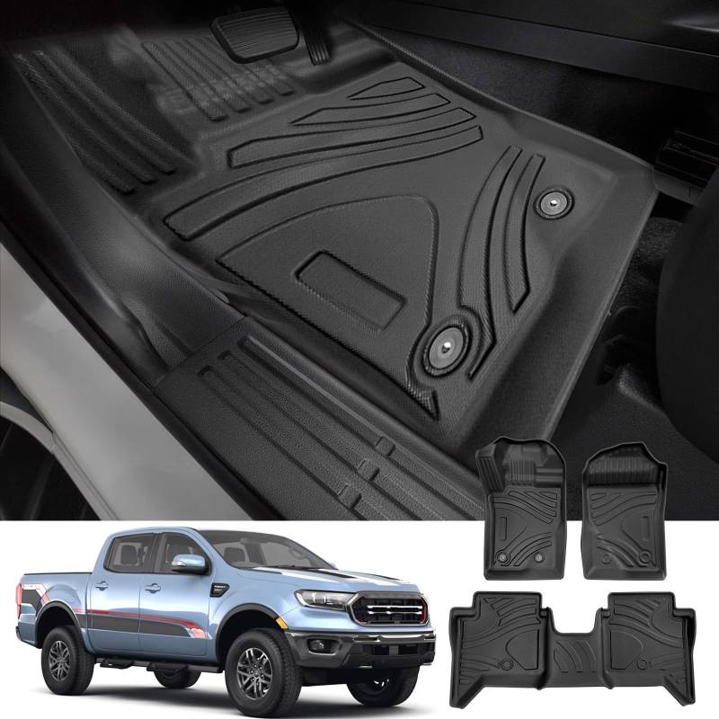 YEE PIN Kompatibel mit Ford Ranger 2023-2025 Fussmatten, für Ranger Wildtrak T9 2024+ / Ranger Raptor 2023+ Langlebiges und verschleißfestes Kompletter Satz Wildtrak Fußmatten wasserdicht rutschfest von YEE PIN