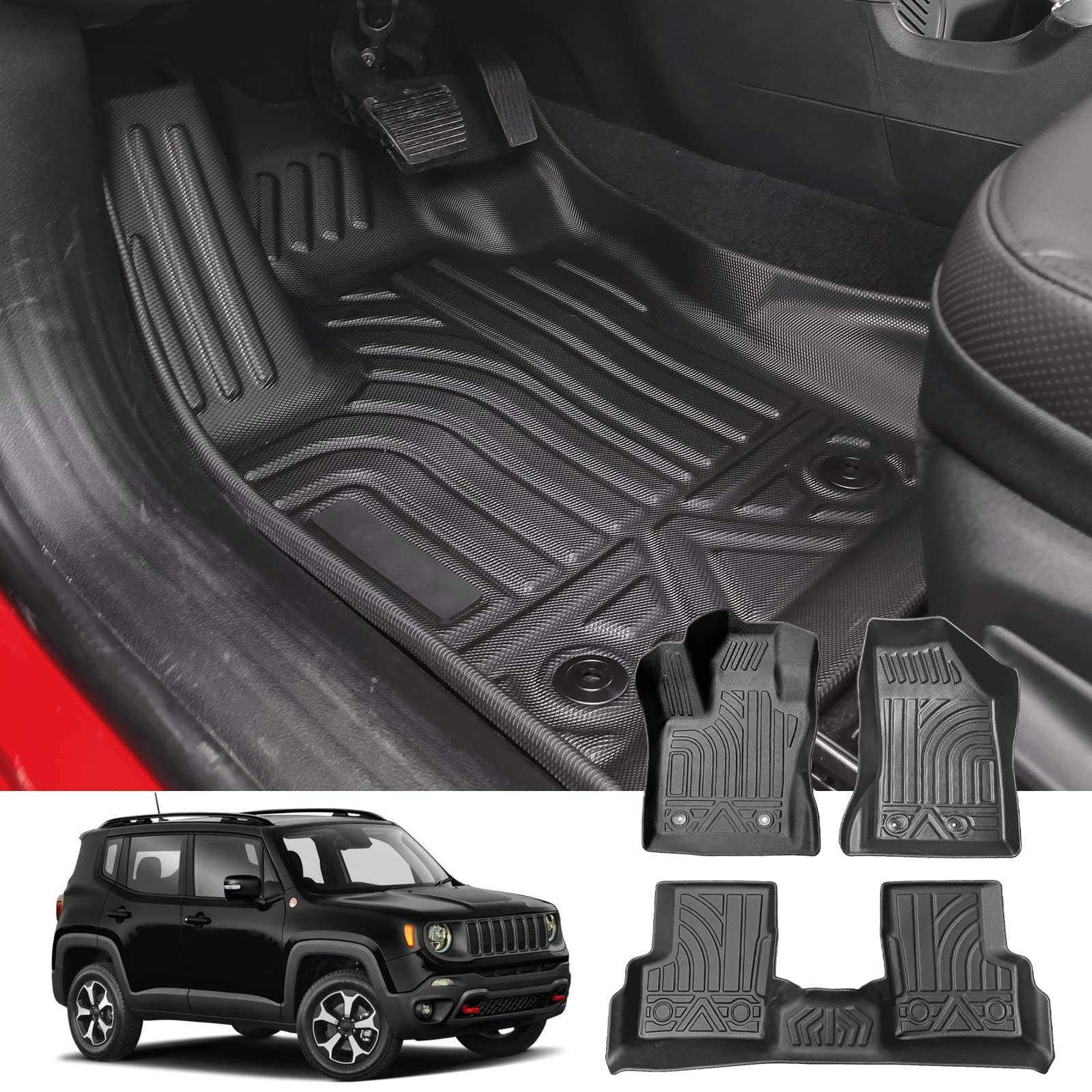 YEE PIN Renegade 4xe Fussmatten Kompatibel für Jeep Renegade 4x4 / 4xe / Hybrid 2015-2024 2025 / FIAT 500X Langlebiges und verschleißfestes Kompletter Satz Fußmatten wasserdicht YEE PIN Renegade 4xe Fussmatten Kompatibel für Jeep Renegade 4x4 / 4xe / Hybrid 2015-2024 2025 / FIAT 500X Langlebiges und verschleißfestes Kompletter Satz Fußmatten wasserdicht von YEE PIN