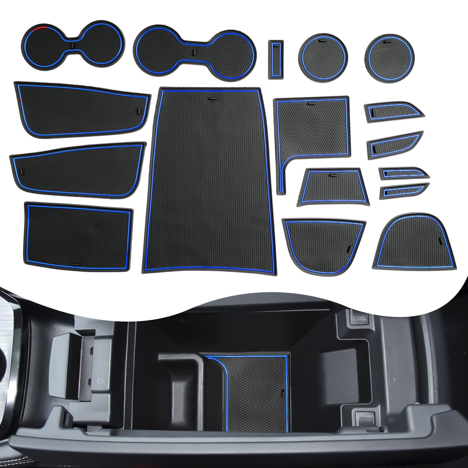YEE PIN X-Trail T33 Gummimatten Kompatibel mit Nissan X-Trail T33 xTrail T33 2022 2023 2024 5 Sitze Matten xtrail rutschfeste für Mittelkonsole Aufbewahrungsbox Innenausstattung (Blau) von YEE PIN