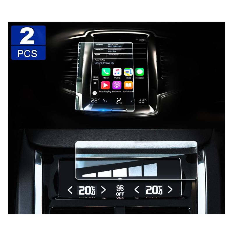 YEEPIN 2pcs Volvo V90 XC60 XC90 Navigation Schutzfolie Glas-Displayschutz, HD, Kratzfest, blasenfreie Installation, 9H (Navi+ Klimaanlage) von YEE PIN