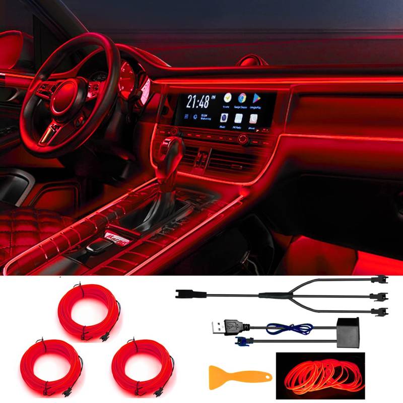 EL Wires Car Kit, EL Wire Auto-Innenbeleuchtung, EL Draht, EL Draht Neon Leuchtende, USB EL Wire, Flexible Neonlichtröhre 5m/16.5ft Auto Dekorationen LED Lichter für Auto Interieur - rosa von YEKUYEKU