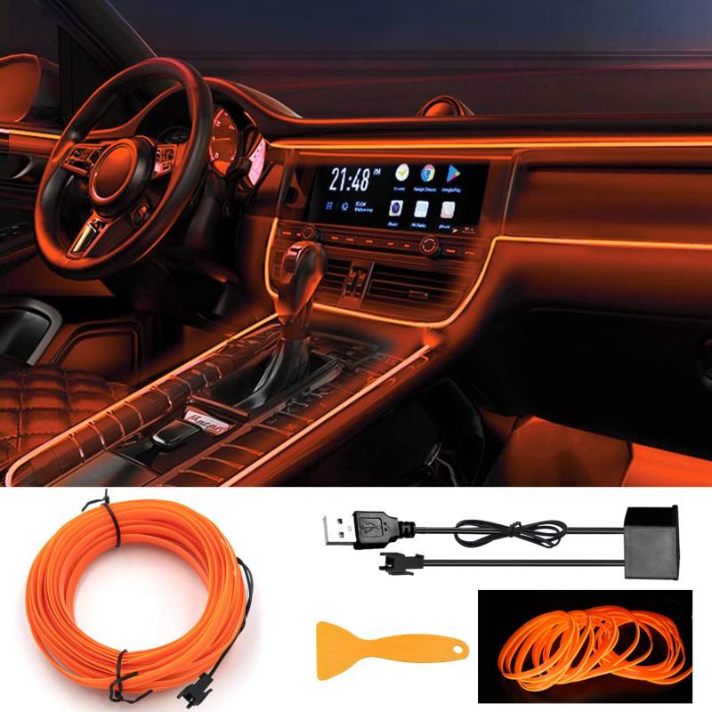 EL Wires Car Kit, EL Draht, EL Draht Neon Leuchtende, Flexible Neon EL Draht, USB EL Wire, Flexible Neonlichtröhre 5m/16.5ft Auto Dekorationen LED Lichter für Auto Interieur von YEKUYEKU