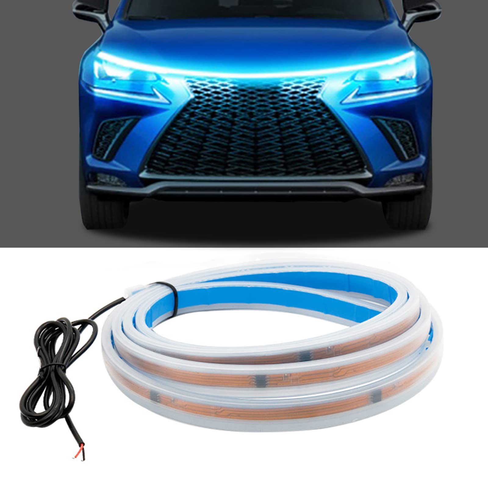 YEKUYEKU Auto Hood Light Strip, 1.5m wasserdichte Auto Led Hood Lights, Flexible Outdoor Led Strip Lights Tagfahrlicht, Auto Led Hood Light Strip, für Autos, LKW (Blau) von YEKUYEKU