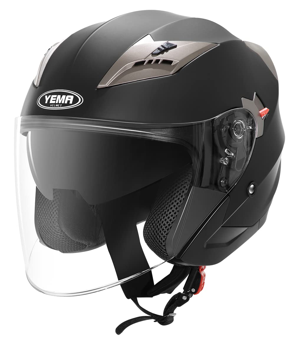 YEMA Jethelme Rollerhelm Sturzhelm Chopper Helm YM-627 Motorradhelm ECE mit Doppelvisier Sonnenblende für Damen Herren Erwachsene-Schwarz Matt-S YEMA Jethelme Rollerhelm Sturzhelm Chopper Helm YM-627 Motorradhelm ECE mit Doppelvisier Sonnenblende für Damen Herren Erwachsene-Schwarz Matt-S von YEMA