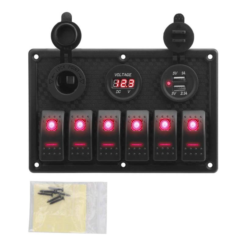 Fensterheber Schalter 24V 12V 6-Tasten-Schalttafel mit digitalem Voltmeter-Tester USB-Ladegeräten 3.0-Lichtschalter Auto für Netzteil Marine Boot Wohnwagen Schalter-Taste Fensterschalter von YENBGS
