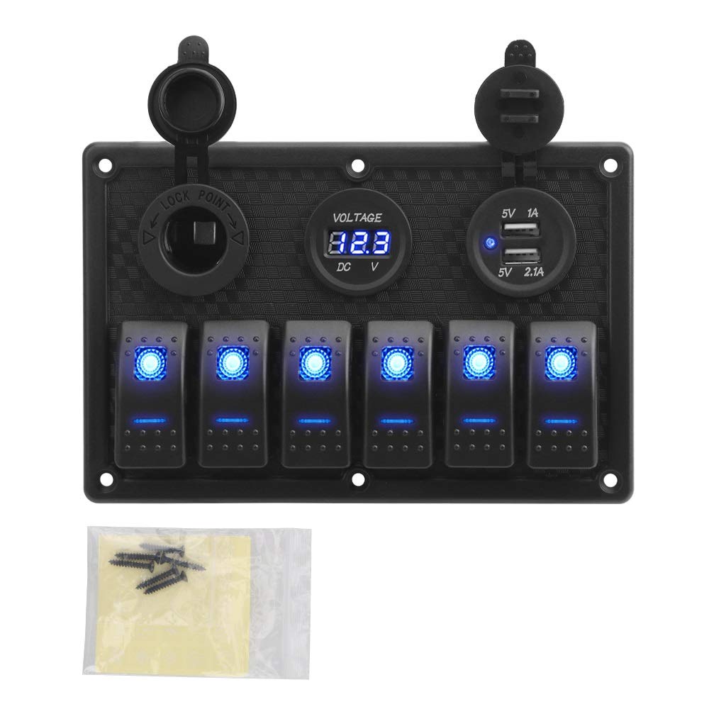 Fensterheber Schalter 24V 12V 6-Tasten-Schalttafel mit digitalem Voltmeter-Tester USB-Ladegeräten 3.0-Lichtschalter Auto für Netzteil Marine Boot Wohnwagen Schalter-Taste Fensterschalter Fensterheber Schalter 24V 12V 6-Tasten-Schalttafel mit digitalem Voltmeter-Tester USB-Ladegeräten 3.0-Lichtschalter Auto für Netzteil Marine Boot Wohnwagen Schalter-Taste Fensterschalter von YENBGS