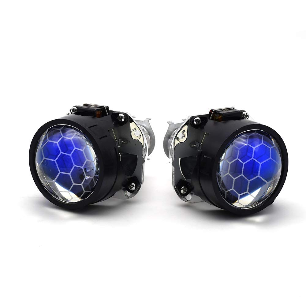 Angel Eyes,Angel Eyes Scheinwerfer 2pieces 2,5 Zoll blaue Beschichtung Waben Mini BI Xenon Projektor Objektiv Fit H4 H7CAR Scheinwerfer Scheinwerfer Auto Motorrad Montage Kit(YELLOW DEMON EYES) von YETGFBH