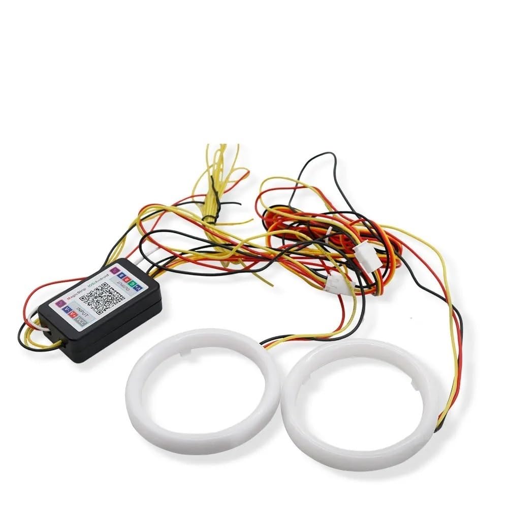 YETGFBH Angel Eyes,Angel Eyes Scheinwerfer 2pcs rgb+gelbe Bernstein Blinselfunktion Engel Augen Halo Ring Bluetooth App Car UTV Motorrad DRL Scheinwerfer dekoratives Licht(60mm) von YETGFBH