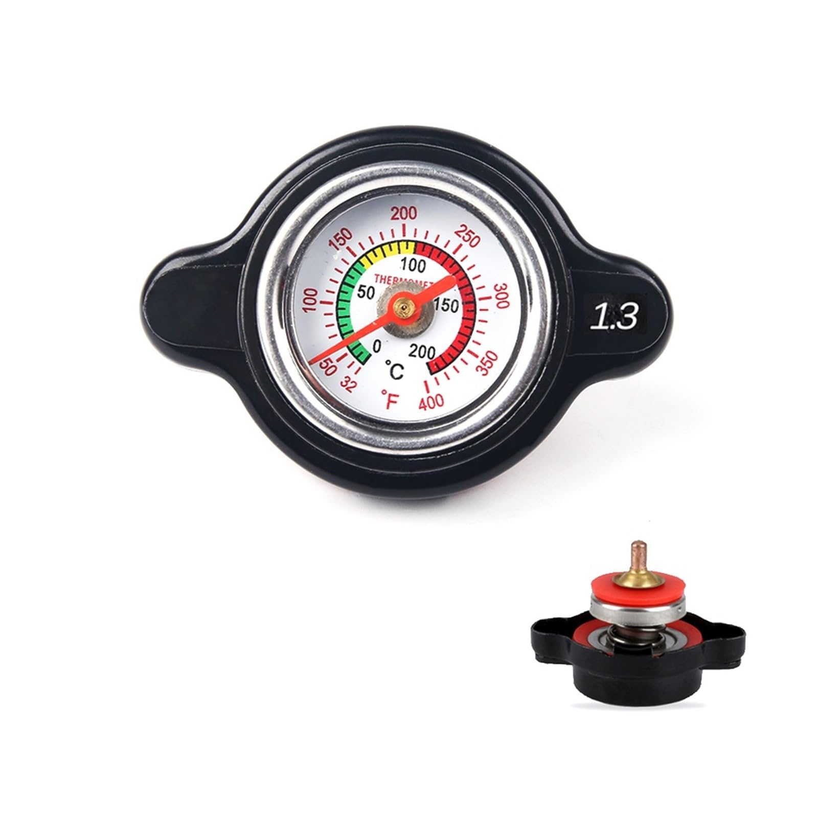 Auto Motorrad Styling D1 Spec Thermo Kühlerdeckel Tankdeckel Wassertemperaturanzeige mit Utility Safe 0,9 Bar/1,1 Bar/1,3 Bar (Color : Big Black 1.3 Bar) von YFJES