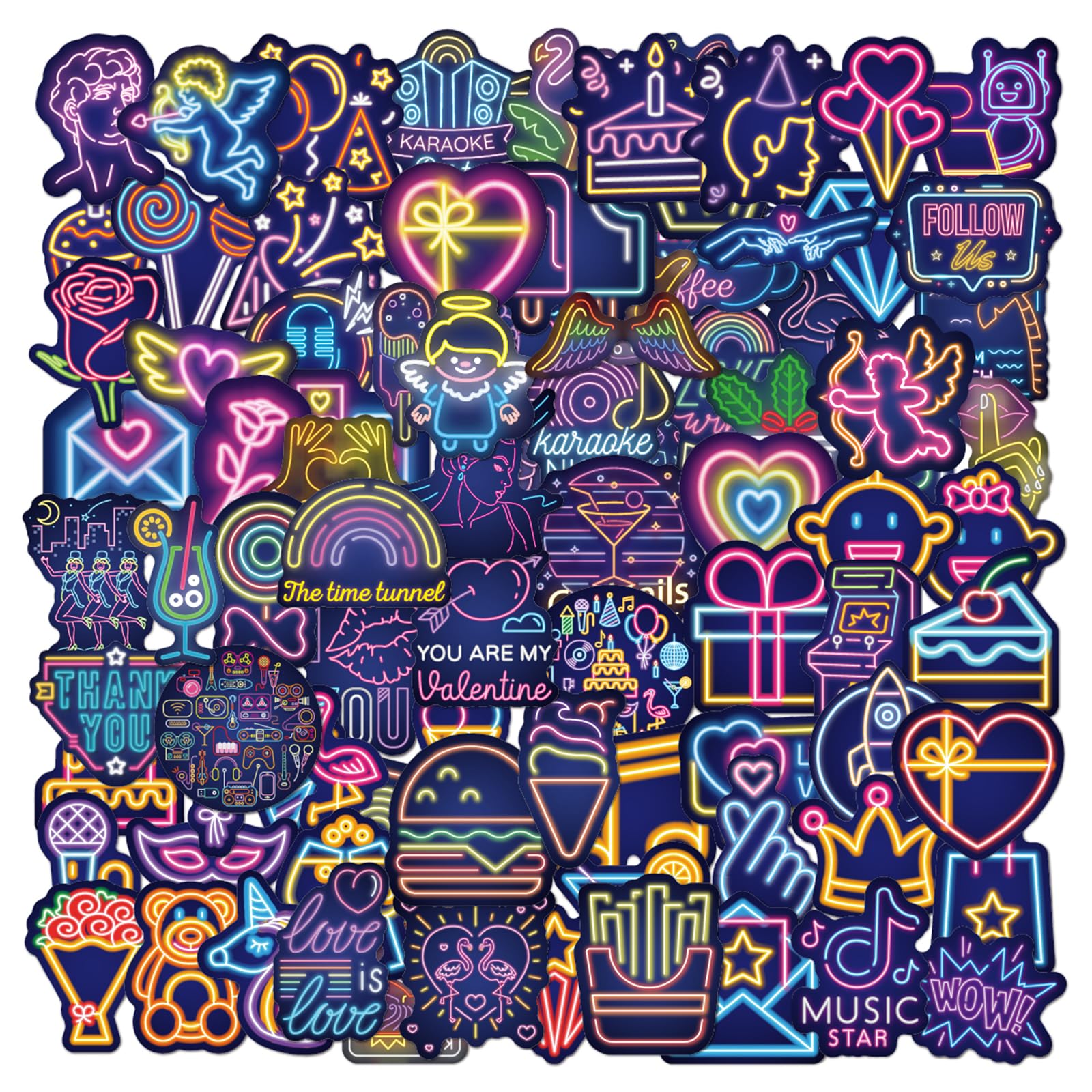 YFLeomry 100 Stück Wasserfeste Sticker Set für DIY，Laptop, Wasserflasche, Tagebuch，Hochwertige wasserdichte Vinyl Sticker（Neon） von YFLeomry
