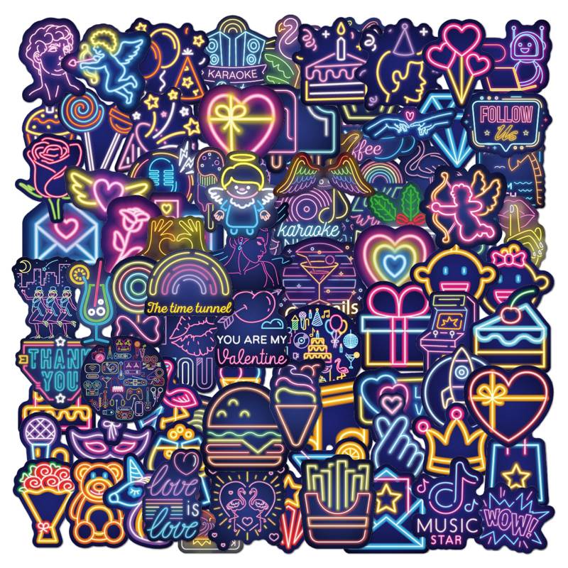 YFLeomry 100 Stück Wasserfeste Sticker Set für DIY，Laptop, Wasserflasche, Tagebuch，Hochwertige wasserdichte Vinyl Sticker（Neon） von YFLeomry
