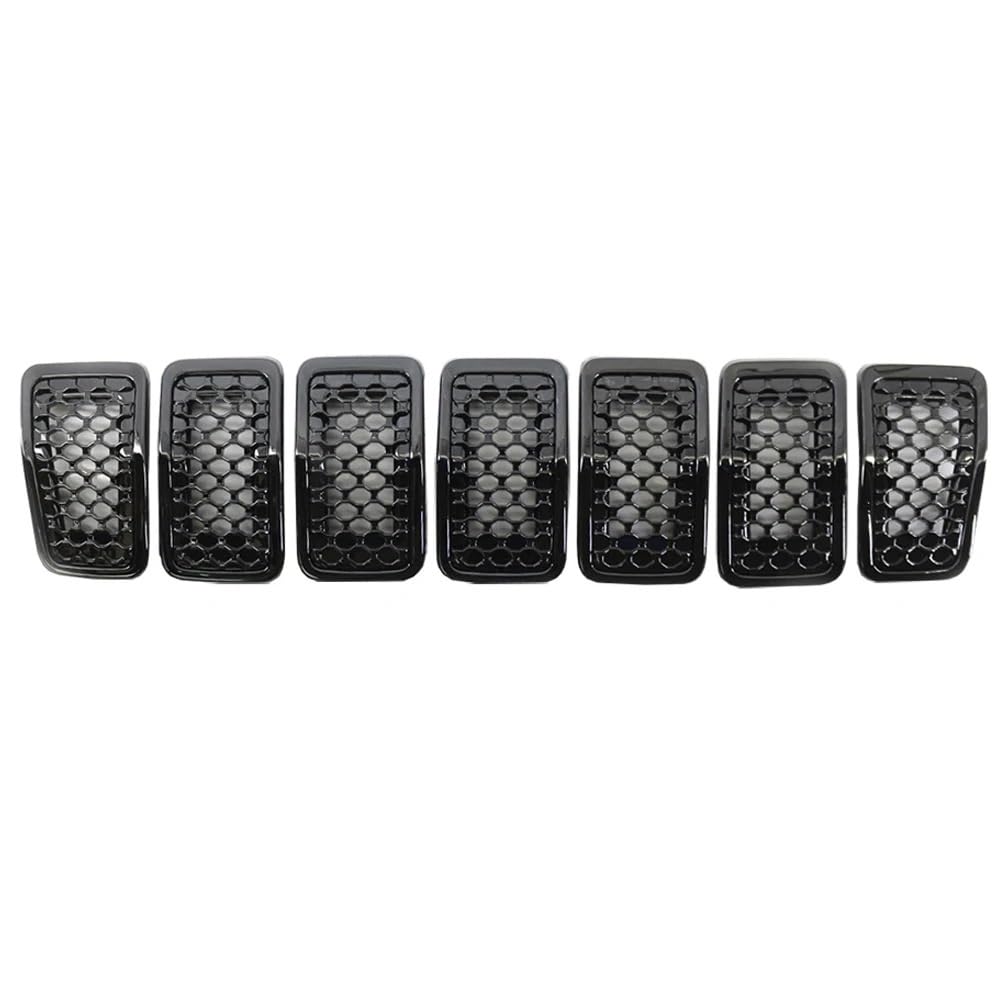 7-teiliges ABS-Mesh-Frontgrill-Einsatzgitter, 6AZ88DX8AB, for Jeep, for Cherokee, 2019, 2020, 2021, 2022(Glossy Black) von YFQAZXSW