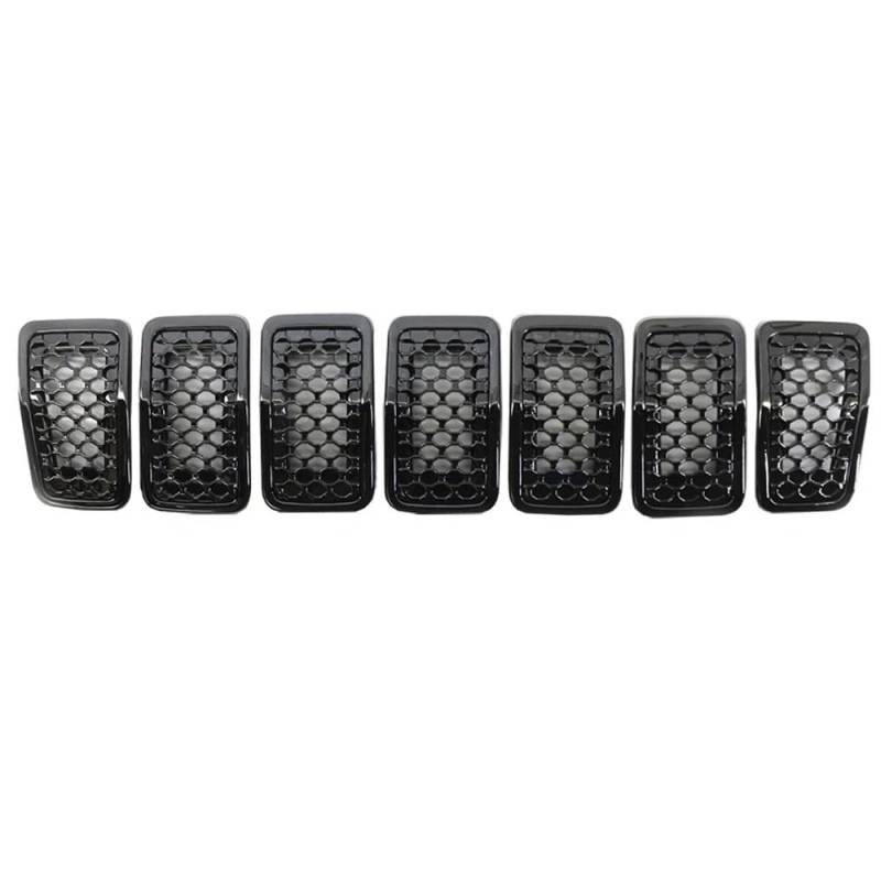 7-teiliges ABS-Mesh-Frontgrill-Einsatzgitter, 6AZ88DX8AB, for Jeep, for Cherokee, 2019, 2020, 2021, 2022(Glossy Black) von YFQAZXSW