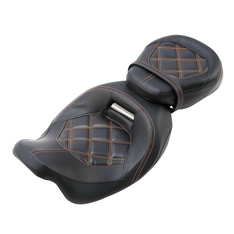 Motorradsitz Beifahrersitz Motorrad 2-Up Fahrer Passagier Low Profile Sitz Für Für Touring Für Straße Für Glide Für Road King 09-22 2020 2021(Orange Stitching) von YFWLNZD