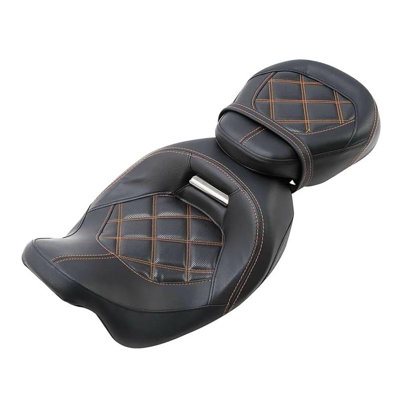 Motorradsitz Beifahrersitz Motorrad 2-Up Fahrer Passagier Low Profile Sitz Für Für Touring Für Straße Für Glide Für Road King 09-22 2020 2021(Orange Stitching) von YFWLNZD