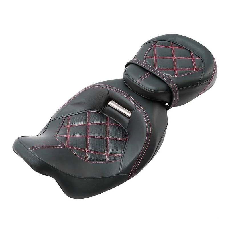 Motorradsitz Beifahrersitz Motorrad 2-Up Fahrer Passagier Low Profile Sitz Für Für Touring Für Straße Für Glide Für Road King 09-22 2020 2021(Red Stitching) von YFWLNZD