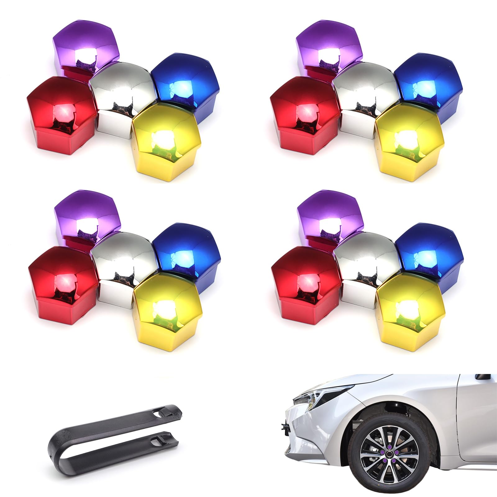 YFaith 20 Stück Radschraubenkappen, 17 mm Radschrauben Abdeckung, mit Entfernungswerkzeug, 5 Farben Radmuttern Kappen, Staubdicht Kappen für Radmuttern, Sechseckige, Dekoration YFaith 20 Stück Radschraubenkappen, 17 mm Radschrauben Abdeckung, mit Entfernungswerkzeug, 5 Farben Radmuttern Kappen, Staubdicht Kappen für Radmuttern, Sechseckige, Dekoration von YFaith