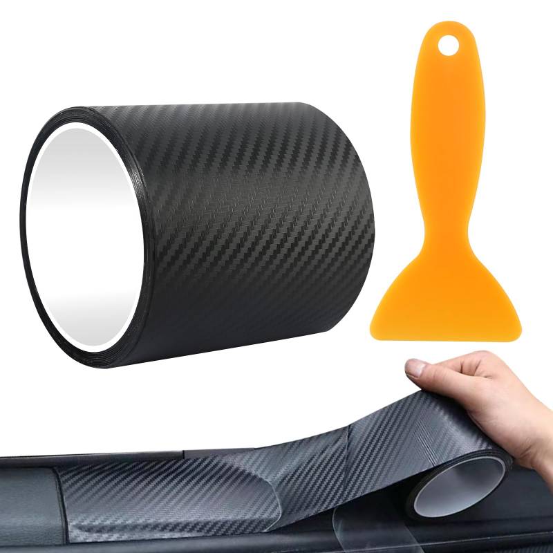 Autofolie Schwarz, 10cm*300cm Carbon Folie Selbstklebend, Carbonfolie Lackschutzfolie Mit Kunststoffschabern, Matt für Auto, Fahrrad, Motorrad von YGKYMVW