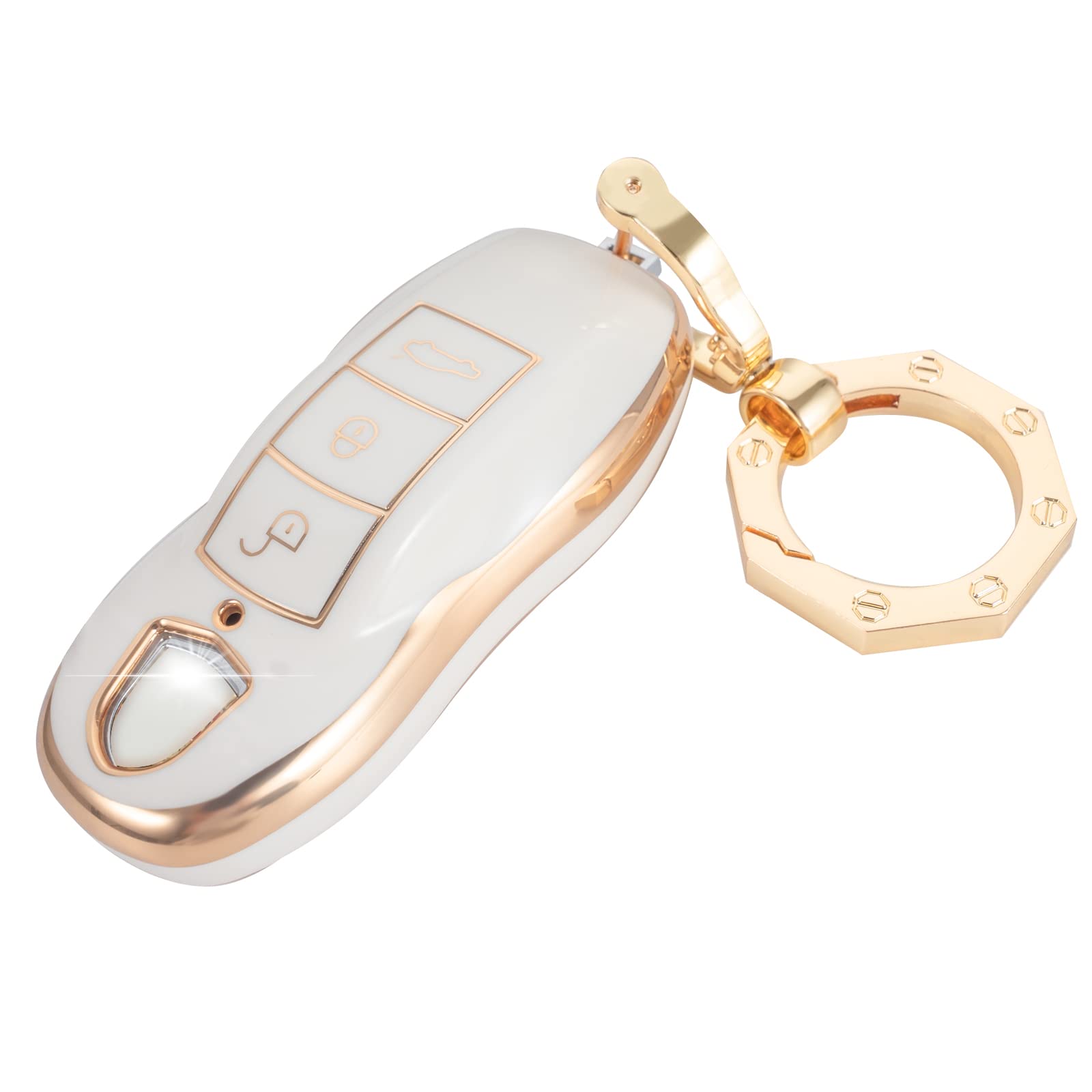 Für Porsche Schlüsselanhänger Cover Premium Autoschlüssel Hülle Schale mit Mode Keychain fit Porsche 911 Cayenne Panamera Macan Gold Weiß Für Porsche Schlüsselanhänger Cover Premium Autoschlüssel Hülle Schale mit Mode Keychain fit Porsche 911 Cayenne Panamera Macan Gold Weiß von YHC