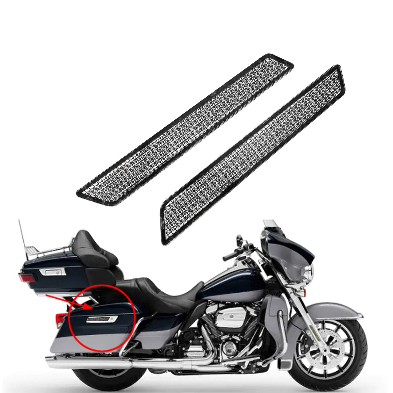 YHMTIVTU Satteltaschen-Reflektoren, Riegelabdeckungen, Sicherheitsreflektor-Set, passend für Harley Touring 2014–2020, Weiß von YHMTIVTU