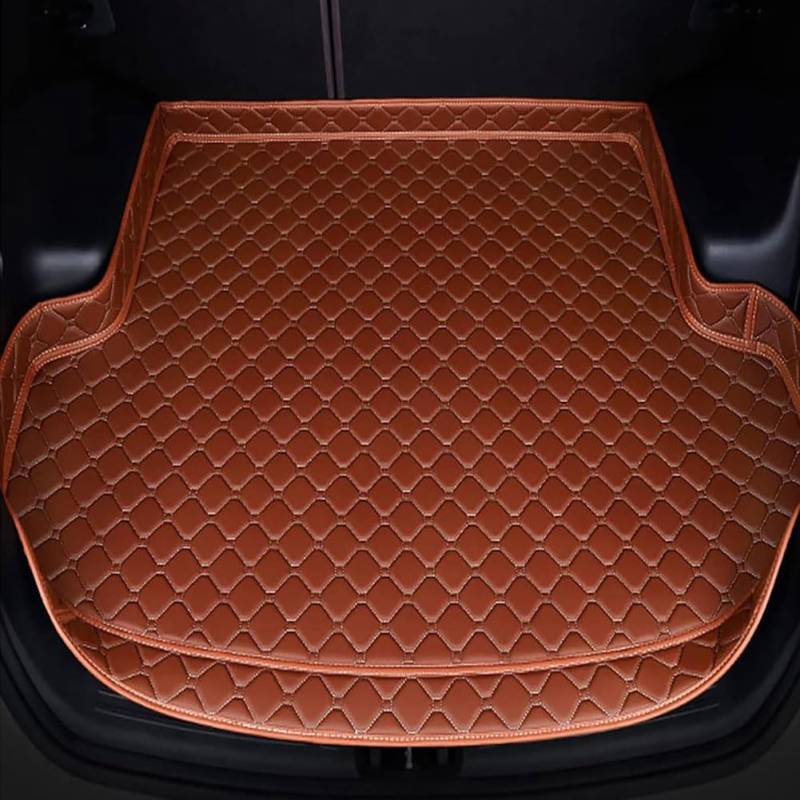 Kofferraummatte Auto Kofferraummatten für Hyundai Santa FE SUV 2018-2023, Künstlich Leder Schutzmatte rutschfest Kofferraumwanne Wasserdicht Autozubehör,E/Brown von YHQKJ