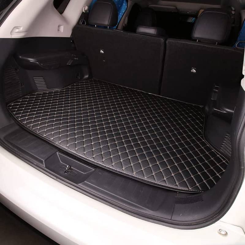 Kofferraummatte Auto Kofferraummatten für Volvo XC40 2018-2022, Künstlich Leder Schutzmatte rutschfest Kofferraumwanne Wasserdicht Autozubehör,C/Black-Beige von YHQKJ
