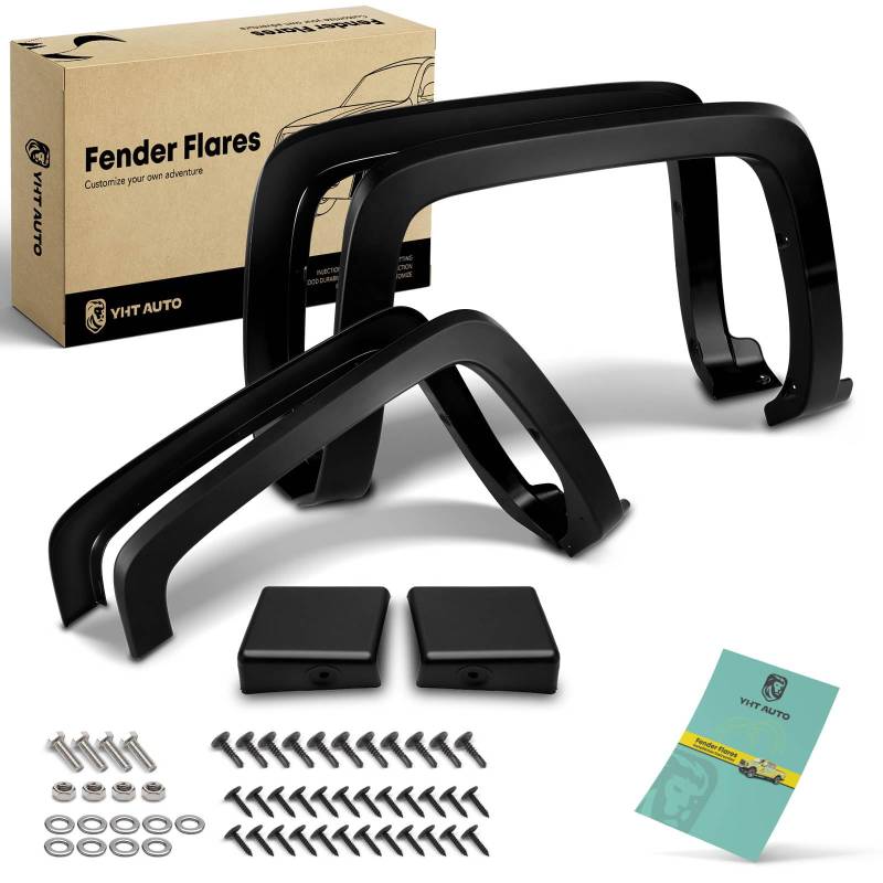YHTAUTO OE Factory Style Kotflügelverbreiterungen mit Hardware-Kit Ersatz für Chevy Silverado 1500 2014–2018, Silverado 2500 HD/3500 HD 2015–2019, 18,5 cm & 2,4 m langes Bett, glänzendes Schwarz, 4 von YHTAUTO