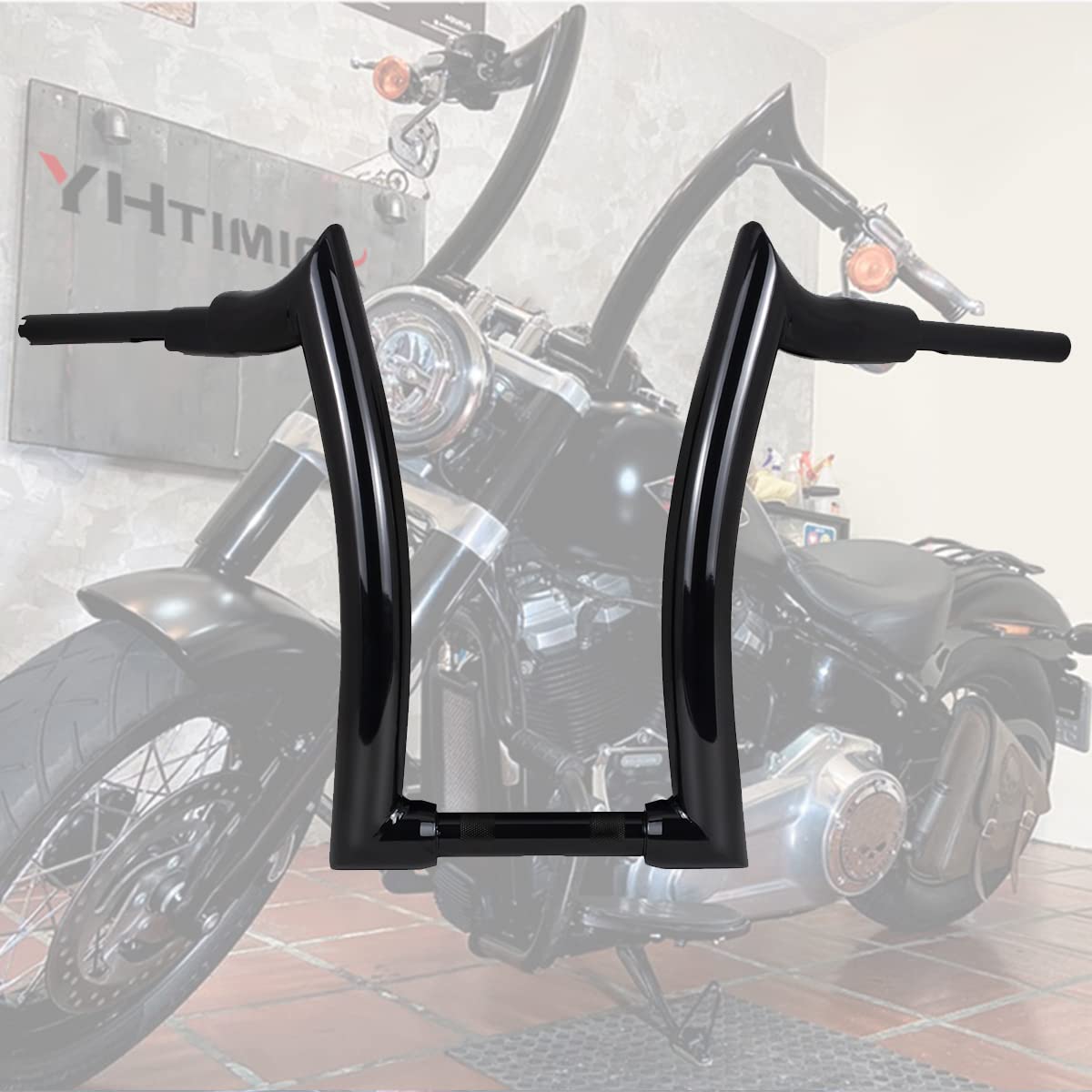 16" Rise 2" Fat Motorrad Lenker Glänzend Schwarze Sharp Corner Hanger Für Harley Softail Touring Dyna (Nicht geeignet für Dual Hydraulic Hebel) von YHTIMIOX