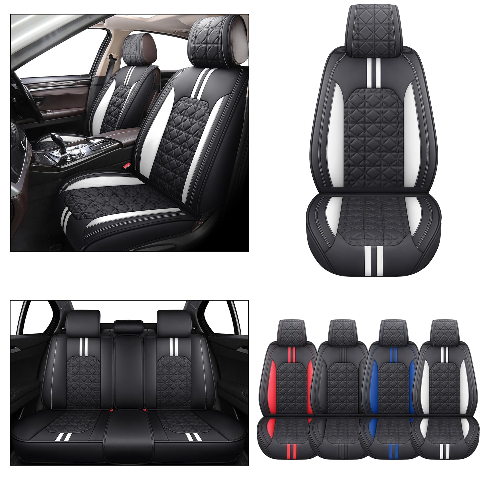 YIERTAI Universal Sitzbezüge für Autos Limousine SUV Truck Pick-up Wasserdicht Kunstleder Auto Vordersitz und Rücksitzschoner Komplettes Set Schwarz-Weiß YIERTAI Universal Sitzbezüge für Autos Limousine SUV Truck Pick-up Wasserdicht Kunstleder Auto Vordersitz und Rücksitzschoner Komplettes Set Schwarz-Weiß von YIERTAI