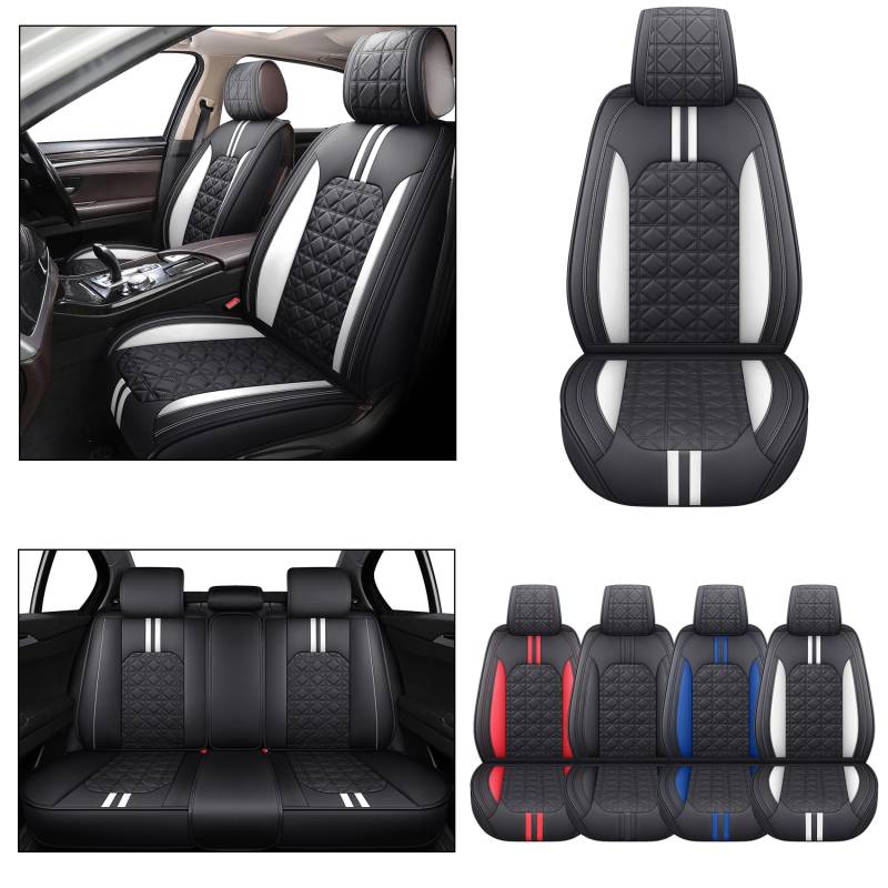 YIERTAI Universal Sitzbezüge für Autos Limousine SUV Truck Pick-up Wasserdicht Kunstleder Auto Vordersitz und Rücksitzschoner Komplettes Set Schwarz-Weiß von YIERTAI