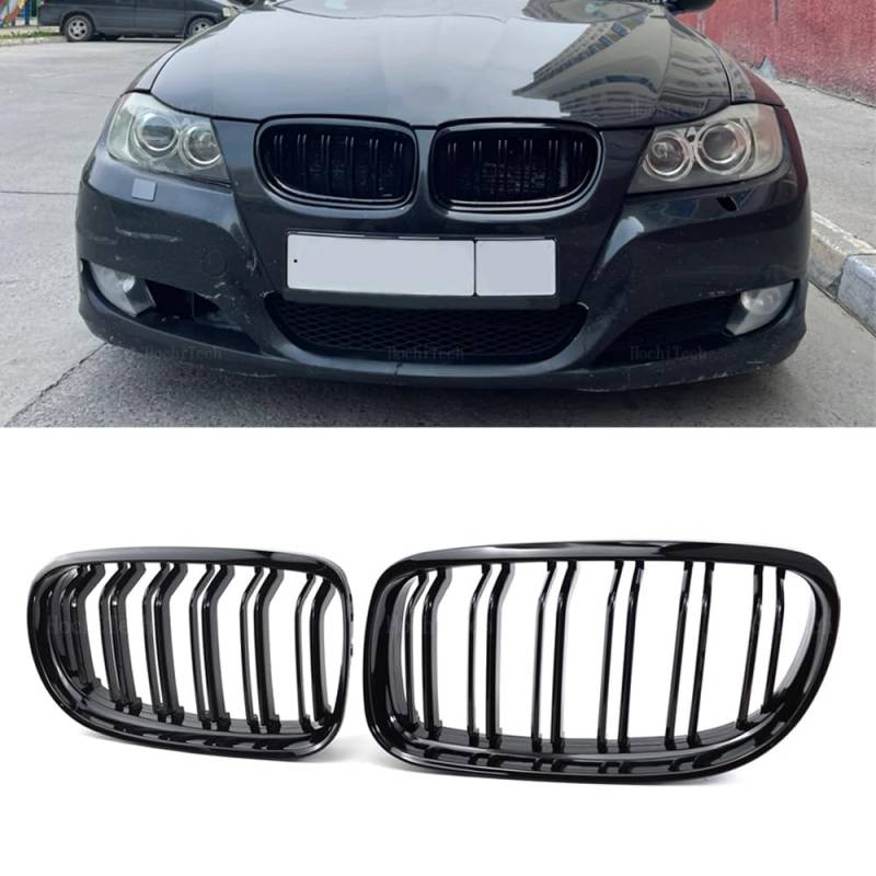 YIRGGO Nieren Kühlergrill Streifen 3er E90, Zubehör Sport Frontgrill, Glanz Schwarz für E91 LCI 323i, 325i, 328i, 330i, 335i (2009-2012 LCI, Doppelsteg) von YIGRRO