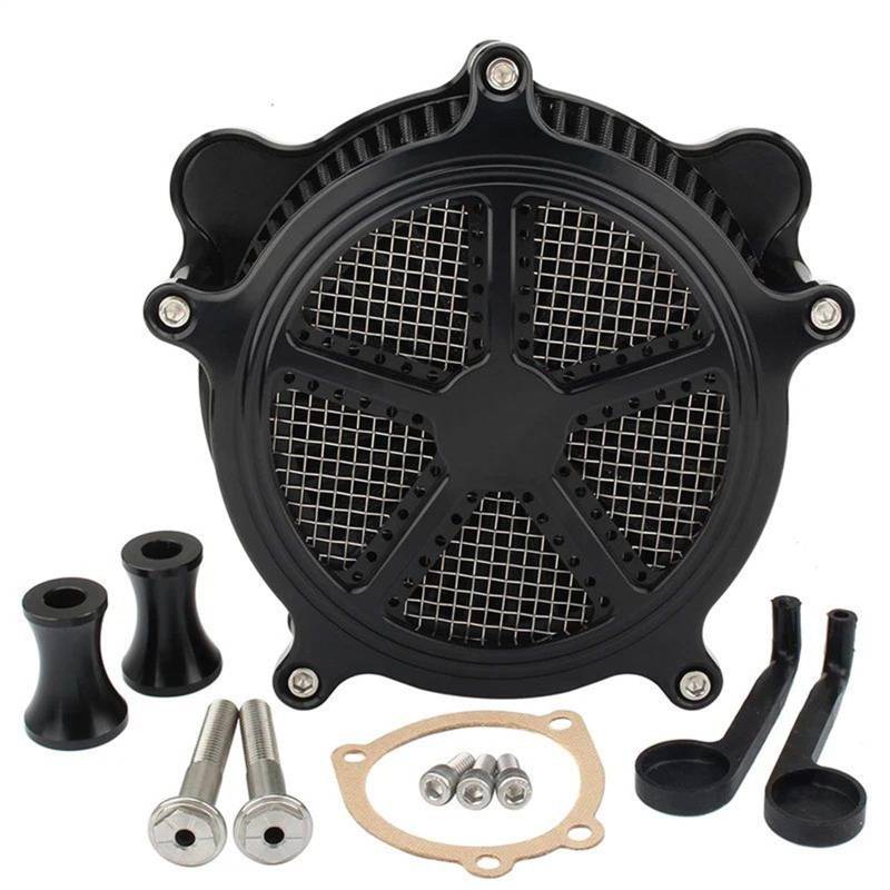 YIJIEBAO Luftfilter CNC-Ansaugreiniger Schwarzer Filter Passend for Harley Dyna 93-17 Street Bob Softail Fat Boy Touring Electra Glide Roadking Custom(J) von YIJIEBAO