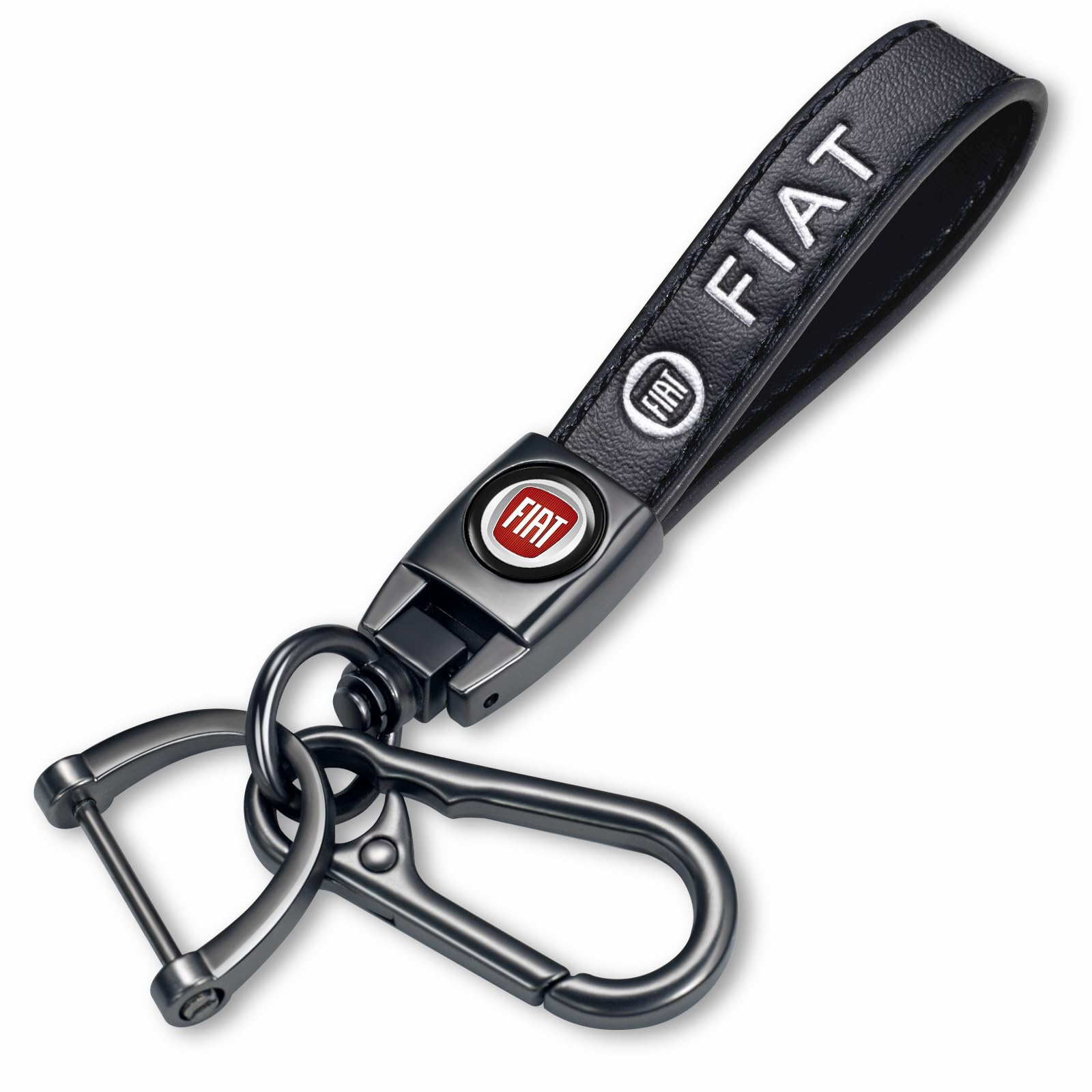 YIJIN Echtes Leder Schlüsselanhänger für Fiat 500 500C 500L Bravo Doblo Ducato Fiorino Autoschlüsselbund für Männer und Frauen Schlüsselring Zubehör schwarz von YIJIN