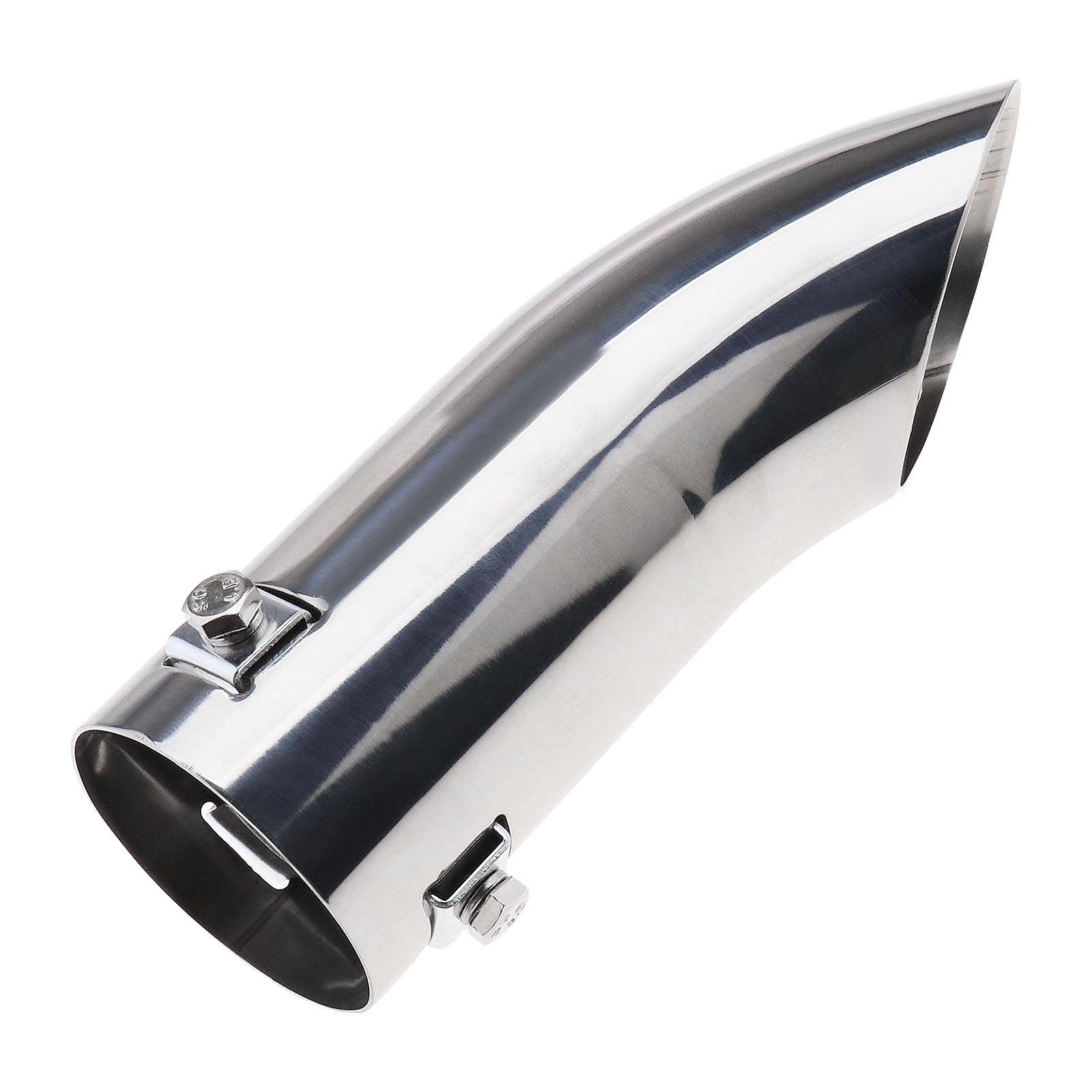 Auto Auspuffblende Trim End Pipe Tail Fit für 30-55mm Durchmesser Auspuffanlage Edelstahl Chrome Finish Trim Bumper Tip Gebogenes Autoersatzzubehör von YINETTECH