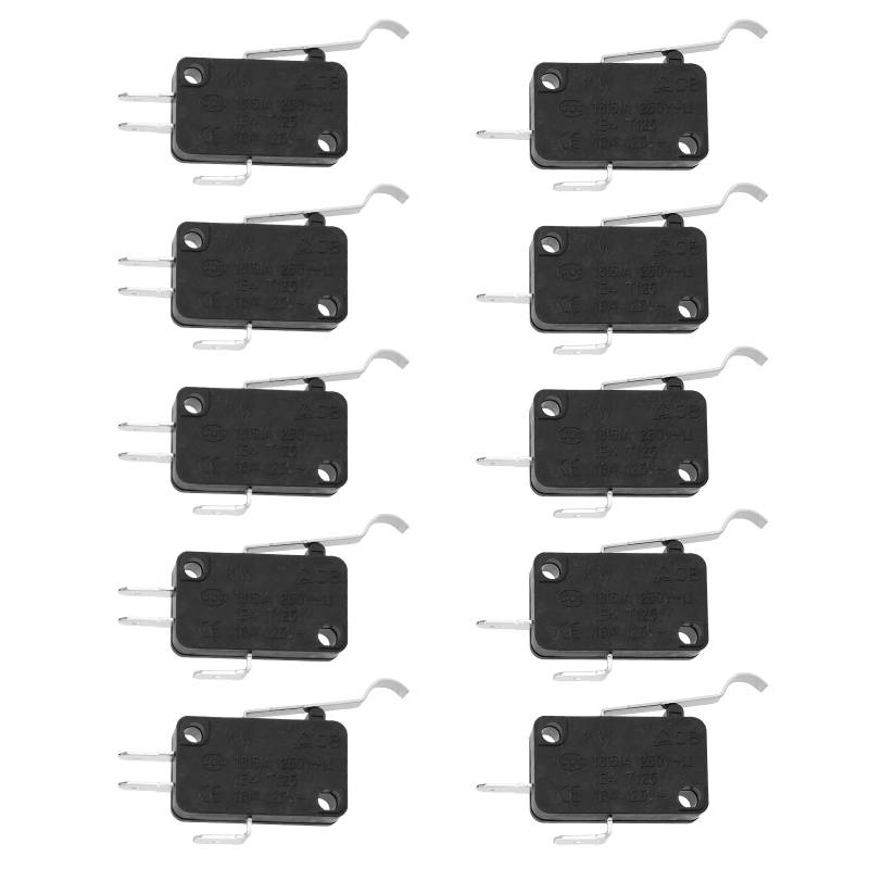 YINETTECH 10 Stück Mikroschalter, Schwarz, Drucktaste, Scharnierhebel, EIN-AUS von YINETTECH