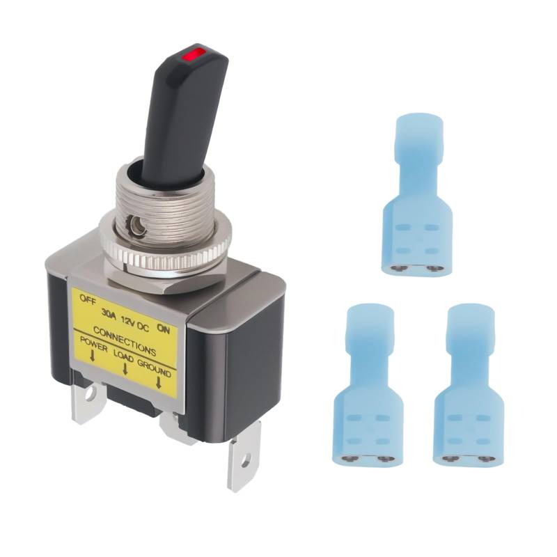 YINETTECH 20A 12V LED-Kippschalter-Kit EIN-Aus SPST mit Crimp-Anschlüssen Geeignet für Automobile DIY-Elektronikprojekte Rot von YINETTECH
