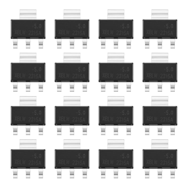 YINETTECH 50 Stück 1 A AMS-1117 Spannungsregler-Chip 3 Anschlüsse Regler Oberflächenmontierter Spannungsregler Stromversorgungsspannung SOT-223 für Elektronisches DIY-Projekt 5V von YINETTECH