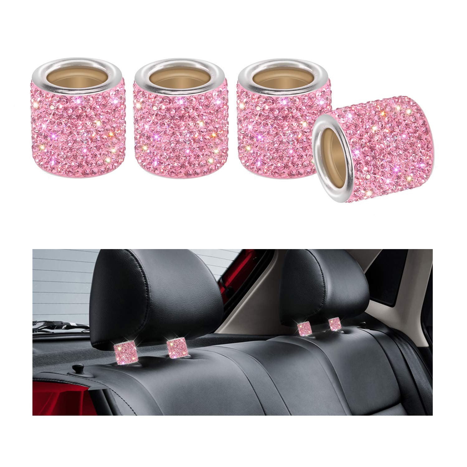 Auto Kopfstützen Halsbänder, YINUO 4 Stück Kristall Universal Chrom Auto Innendekoration Bling Auto Zubehör für Frauen - Rosa Auto Kopfstützen Halsbänder, YINUO 4 Stück Kristall Universal Chrom Auto Innendekoration Bling Auto Zubehör für Frauen - Rosa von YINUO