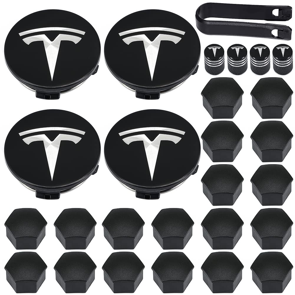 YISIZES Aero Radkappen-Set, Tesla Radnaben-Mittelabdeckungen Radmutterkappen für Tesla Model 3, Modell Y, Modell S, Modell X, Silber-Logo von YISIZES