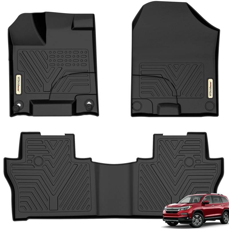 YITAMOTOR Fußmatten, kompatibel mit Honda Pilot, passgenaue Bodeneinlagen für Honda Pilot 2016–2022, 1. und 2. Reihe, Allwetterschutz, schwarz von YITAMOTOR