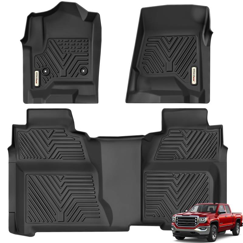 YITAMOTOR Fußmatten kompatibel mit Chevy Silverado/GMC Sierra 1500 Crew Cab, 2015-2019 Silverado/Sierra 2500 HD/3500 HD Crew Cab, passgenaue Einlagen, 1. und 2. Reihe Allwetterschutz von YITAMOTOR