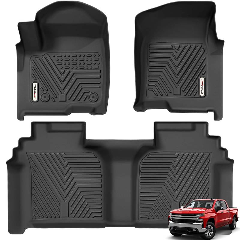 YITAMOTOR Fußmatten passend für Chevrolet Silverado 1500/GMC Sierra 1500 & 2020-2025 Chevy Silverado/GMC Sierra 2500HD/3500HD Crew Cab mit hinterer Untersitz-Aufbewahrungsbox, Vorderschalensitz von YITAMOTOR