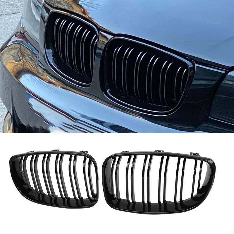 YIUBCZOQI E81 E82 Kühlergrill für BMW 1er E81 E87 E82 E88 120I 128I 130I 135I LCL Grill 2008-2011 Nieren Doppelsteg Sport Glanz Schwarz von YIUBCZOQI